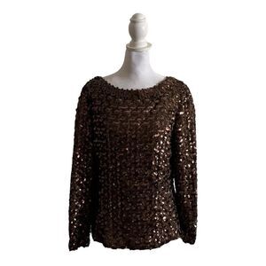 Lilli Diamond Vintage Flapper Style 1950s Sequin Metallic Gold Evening Top US 14